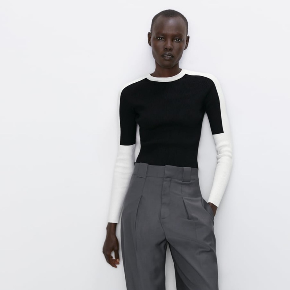 Zara Color Block Cropped Sweater